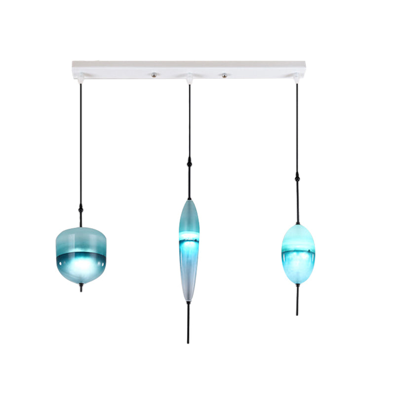 Teardrop/Drum/Cylinder Cluster Pendant Modernist Blue/White Glass 1/3 Lights Dining Room Hanging Light Fixture Clearhalo 'Ceiling Lights' 'Glass shade' 'Glass' 'Modern Pendants' 'Modern' 'Pendant Lights' 'Pendants' Lighting' 767990