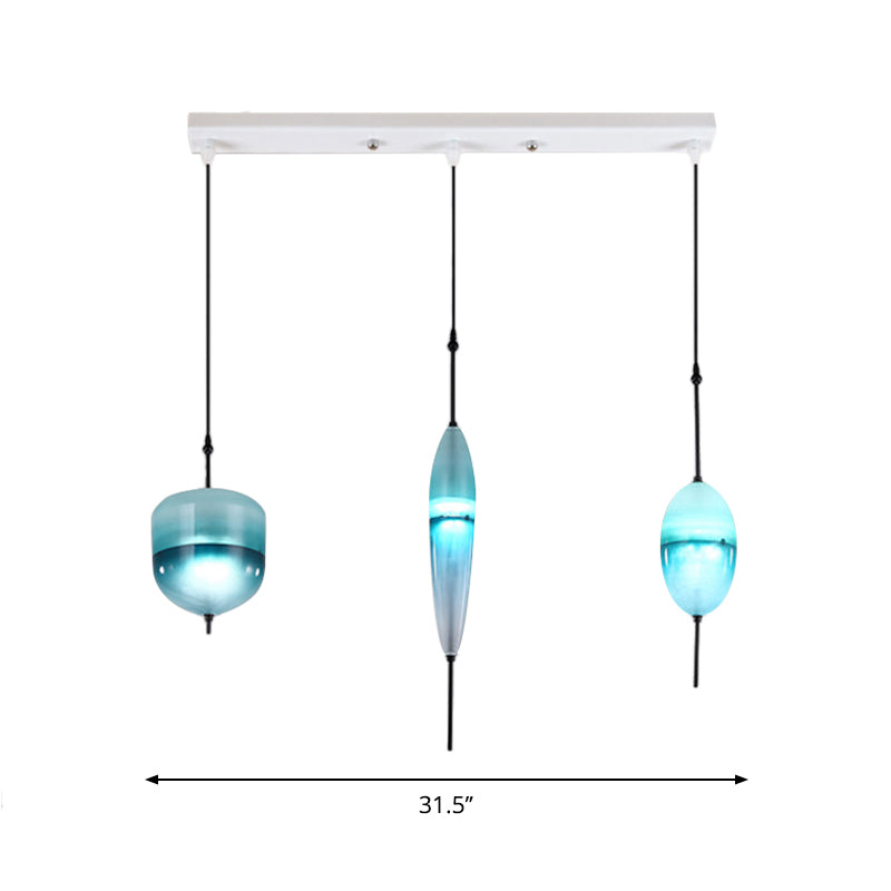 Teardrop/Drum/Cylinder Cluster Pendant Modernist Blue/White Glass 1/3 Lights Dining Room Hanging Light Fixture Clearhalo 'Ceiling Lights' 'Glass shade' 'Glass' 'Modern Pendants' 'Modern' 'Pendant Lights' 'Pendants' Lighting' 767991