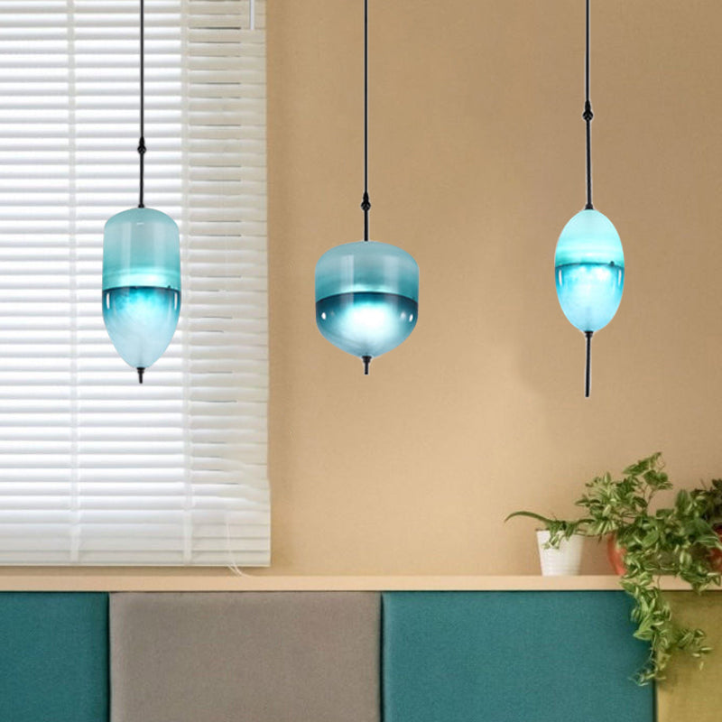 Teardrop/Drum/Cylinder Cluster Pendant Modernist Blue/White Glass 1/3 Lights Dining Room Hanging Light Fixture Blue B Clearhalo 'Ceiling Lights' 'Glass shade' 'Glass' 'Modern Pendants' 'Modern' 'Pendant Lights' 'Pendants' Lighting' 767992