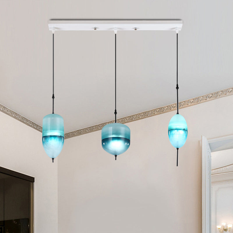 Teardrop/Drum/Cylinder Cluster Pendant Modernist Blue/White Glass 1/3 Lights Dining Room Hanging Light Fixture Clearhalo 'Ceiling Lights' 'Glass shade' 'Glass' 'Modern Pendants' 'Modern' 'Pendant Lights' 'Pendants' Lighting' 767993