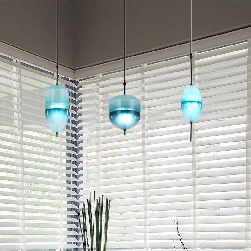 Teardrop/Drum/Cylinder Cluster Pendant Modernist Blue/White Glass 1/3 Lights Dining Room Hanging Light Fixture Clearhalo 'Ceiling Lights' 'Glass shade' 'Glass' 'Modern Pendants' 'Modern' 'Pendant Lights' 'Pendants' Lighting' 767994