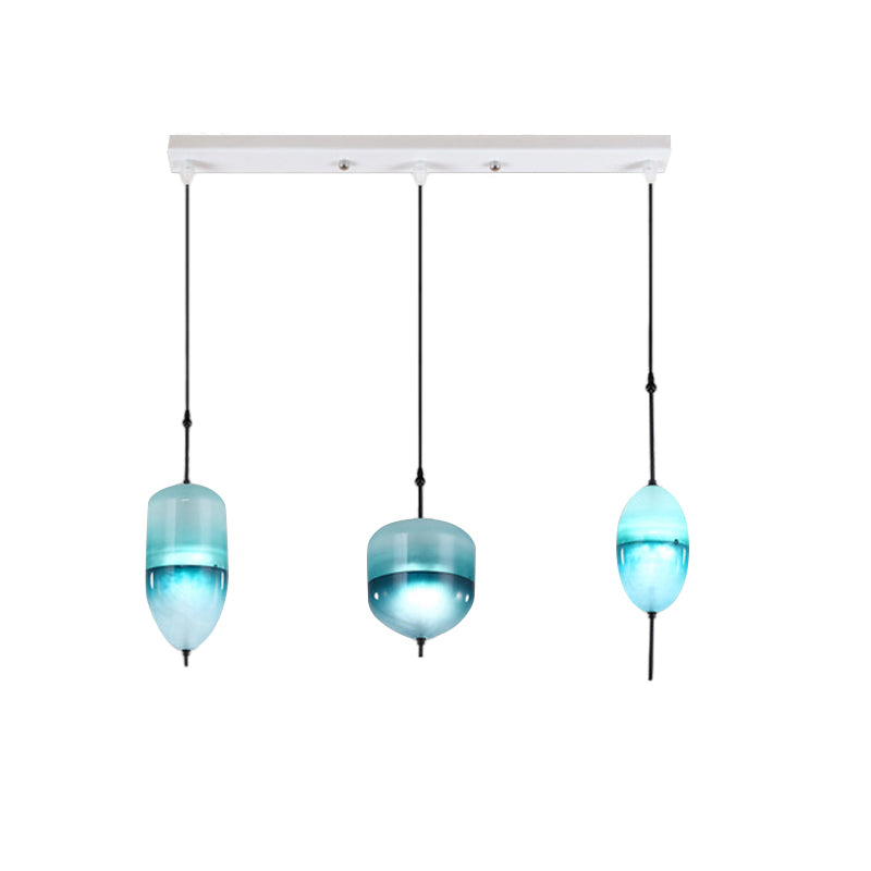 Teardrop/Drum/Cylinder Cluster Pendant Modernist Blue/White Glass 1/3 Lights Dining Room Hanging Light Fixture Clearhalo 'Ceiling Lights' 'Glass shade' 'Glass' 'Modern Pendants' 'Modern' 'Pendant Lights' 'Pendants' Lighting' 767995