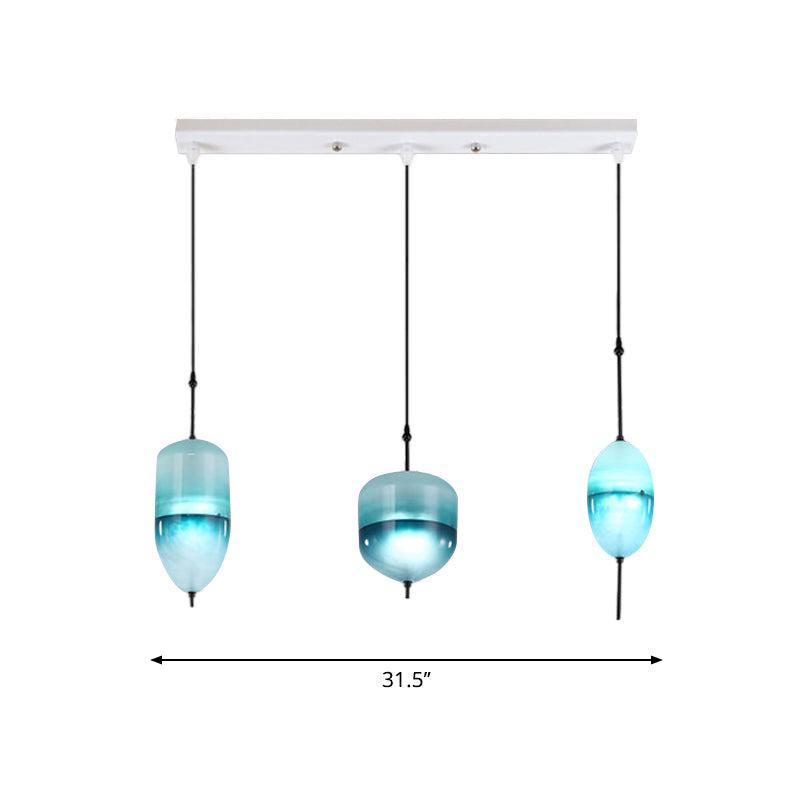 Teardrop/Drum/Cylinder Cluster Pendant Modernist Blue/White Glass 1/3 Lights Dining Room Hanging Light Fixture Clearhalo 'Ceiling Lights' 'Glass shade' 'Glass' 'Modern Pendants' 'Modern' 'Pendant Lights' 'Pendants' Lighting' 767996