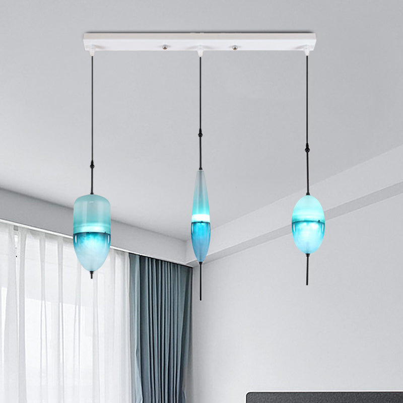 Teardrop/Drum/Cylinder Cluster Pendant Modernist Blue/White Glass 1/3 Lights Dining Room Hanging Light Fixture Clearhalo 'Ceiling Lights' 'Glass shade' 'Glass' 'Modern Pendants' 'Modern' 'Pendant Lights' 'Pendants' Lighting' 767998