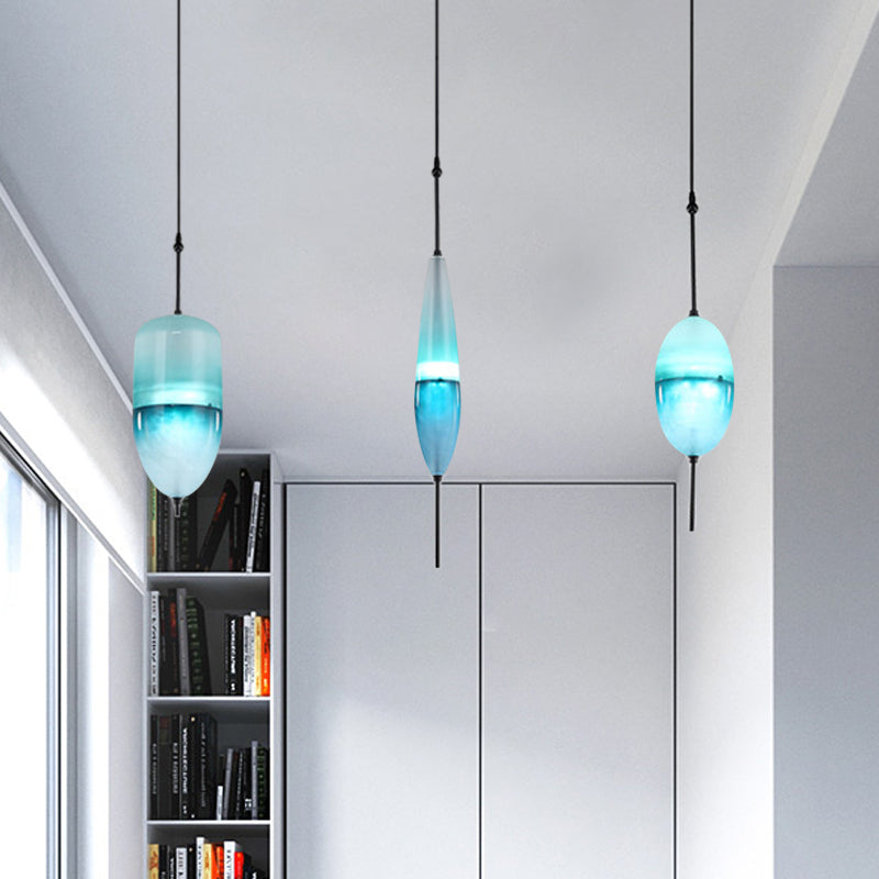 Teardrop/Drum/Cylinder Cluster Pendant Modernist Blue/White Glass 1/3 Lights Dining Room Hanging Light Fixture Clearhalo 'Ceiling Lights' 'Glass shade' 'Glass' 'Modern Pendants' 'Modern' 'Pendant Lights' 'Pendants' Lighting' 767999