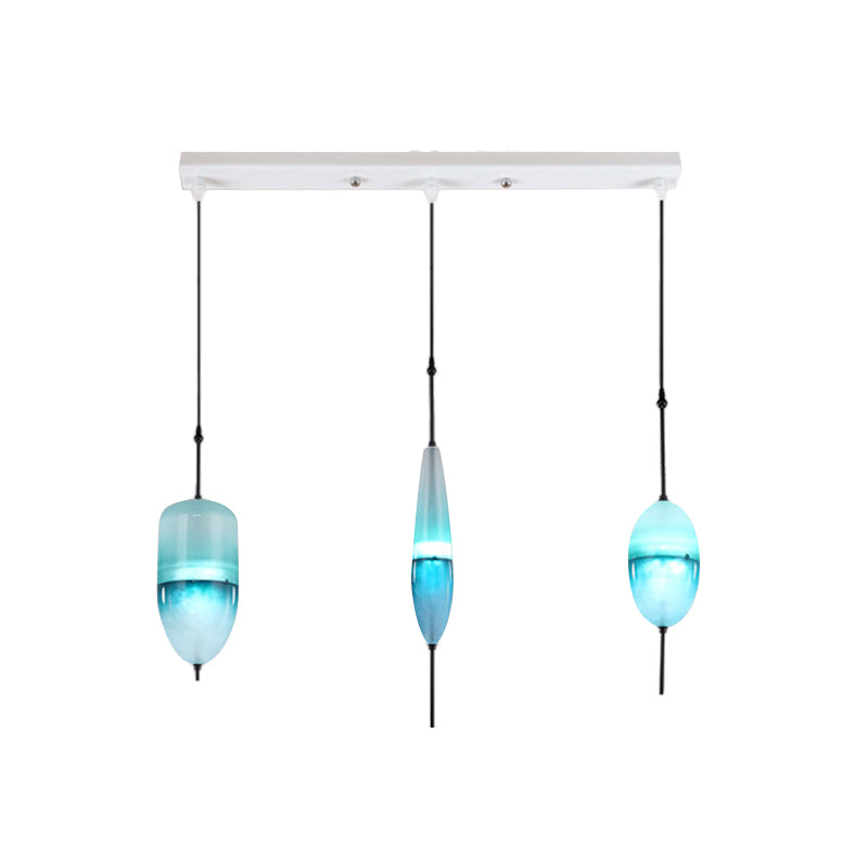 Teardrop/Drum/Cylinder Cluster Pendant Modernist Blue/White Glass 1/3 Lights Dining Room Hanging Light Fixture Clearhalo 'Ceiling Lights' 'Glass shade' 'Glass' 'Modern Pendants' 'Modern' 'Pendant Lights' 'Pendants' Lighting' 768000