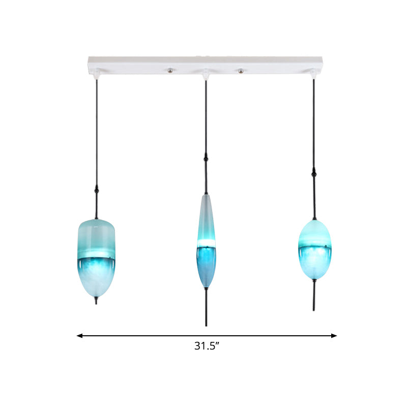 Teardrop/Drum/Cylinder Cluster Pendant Modernist Blue/White Glass 1/3 Lights Dining Room Hanging Light Fixture Clearhalo 'Ceiling Lights' 'Glass shade' 'Glass' 'Modern Pendants' 'Modern' 'Pendant Lights' 'Pendants' Lighting' 768001