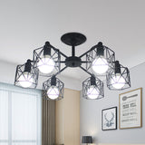 6/8 Lights Spider Semi Flush Light with Global Cage Shade Retro Style Black Metal Semi Flush Pendant Light for Living Room Clearhalo 'Ceiling Lights' 'Close To Ceiling Lights' 'Close to ceiling' 'Semi-flushmount' Lighting' 768048