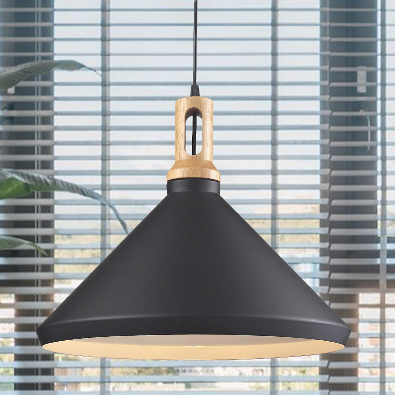 Cone/Drum Shade Aluminum Hanging Ceiling Light Modern Style 1 Light Dining Room Pendant Lighting in Black/White Black B Clearhalo 'Ceiling Lights' 'Modern Pendants' 'Modern' 'Pendant Lights' 'Pendants' Lighting' 768051