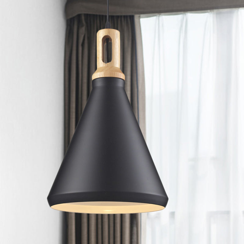 Cone/Drum Shade Aluminum Hanging Ceiling Light Modern Style 1 Light Dining Room Pendant Lighting in Black/White Black A Clearhalo 'Ceiling Lights' 'Modern Pendants' 'Modern' 'Pendant Lights' 'Pendants' Lighting' 768060