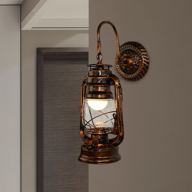 1 Bulb Kerosene Wall Mounted Light Fixture Rustic Bronze Clear Glass Lighting for Corridor Clearhalo 'Art deco wall lights' 'Cast Iron' 'Glass' 'Industrial wall lights' 'Industrial' 'Middle century wall lights' 'Modern' 'Rustic wall lights' 'Tiffany' 'Traditional wall lights' 'Wall Lamps & Sconces' 'Wall Lights' Lighting' 768137