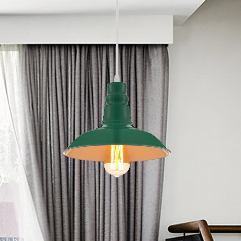 Vintage Barn Shade Pendant Lighting 1 Head Metallic Hanging Light with Adjustable Cord in Green Clearhalo 'Art Deco Pendants' 'Cast Iron' 'Ceiling Lights' 'Ceramic' 'Crystal' 'Industrial Pendants' 'Industrial' 'Metal' 'Middle Century Pendants' 'Pendant Lights' 'Pendants' 'Tiffany' Lighting' 768141