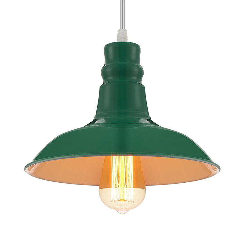 Vintage Barn Shade Pendant Lighting 1 Head Metallic Hanging Light with Adjustable Cord in Green Clearhalo 'Art Deco Pendants' 'Cast Iron' 'Ceiling Lights' 'Ceramic' 'Crystal' 'Industrial Pendants' 'Industrial' 'Metal' 'Middle Century Pendants' 'Pendant Lights' 'Pendants' 'Tiffany' Lighting' 768143