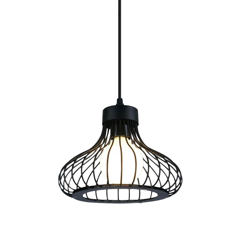 1 Light Onion Ceiling Hanging Light with Wire Cage Retro Black Metal Pendant Lighting for Kitchen Clearhalo 'Art Deco Pendants' 'Black' 'Cast Iron' 'Ceiling Lights' 'Ceramic' 'Crystal' 'Industrial Pendants' 'Industrial' 'Metal' 'Middle Century Pendants' 'Pendant Lights' 'Pendants' 'Rustic Pendants' 'Tiffany' Lighting' 768157