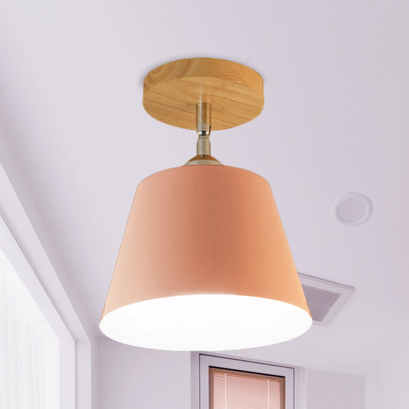 1 Light Tapered Semi Flush Pendant Light Modernism Gray/Pink Metal and Wood Adjustable Ceiling Light Pink Clearhalo 'Ceiling Lights' 'Close To Ceiling Lights' 'Close to ceiling' 'Semi-flushmount' Lighting' 768184