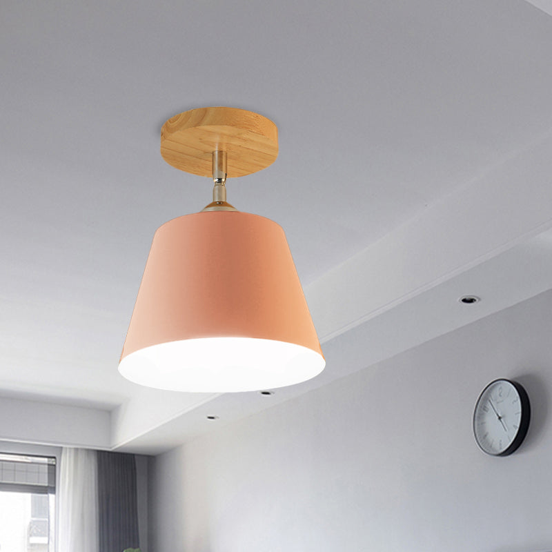 1 Light Tapered Semi Flush Pendant Light Modernism Gray/Pink Metal and Wood Adjustable Ceiling Light Clearhalo 'Ceiling Lights' 'Close To Ceiling Lights' 'Close to ceiling' 'Semi-flushmount' Lighting' 768185