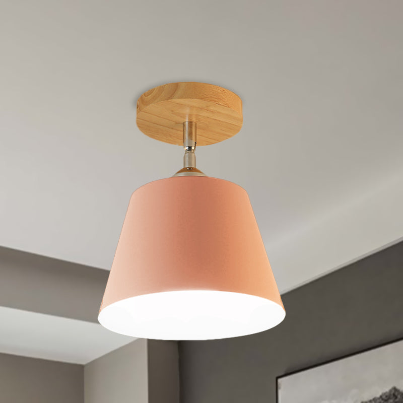 1 Light Tapered Semi Flush Pendant Light Modernism Gray/Pink Metal and Wood Adjustable Ceiling Light Clearhalo 'Ceiling Lights' 'Close To Ceiling Lights' 'Close to ceiling' 'Semi-flushmount' Lighting' 768186