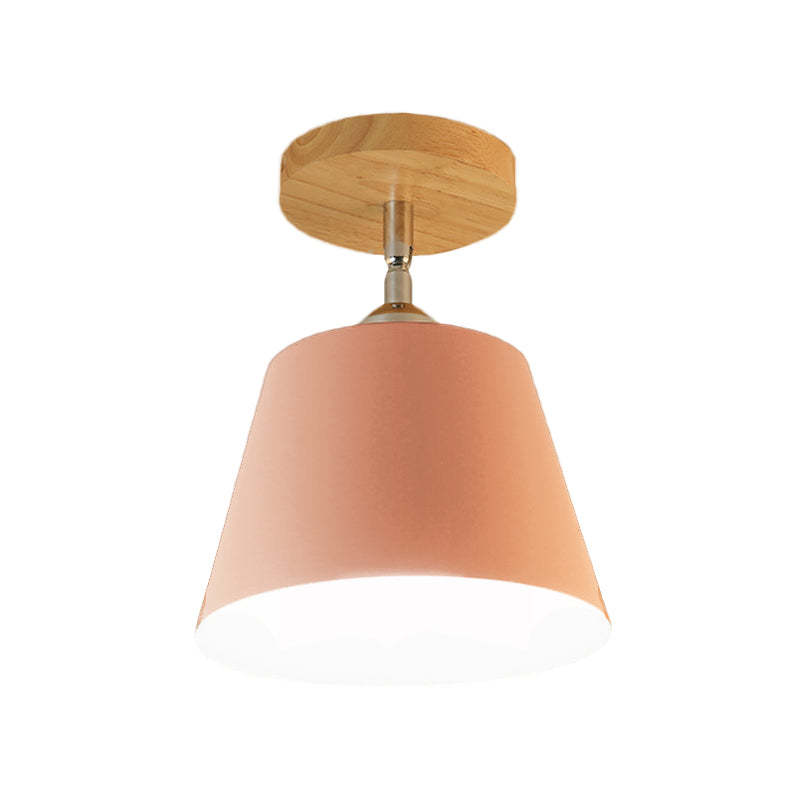 1 Light Tapered Semi Flush Pendant Light Modernism Gray/Pink Metal and Wood Adjustable Ceiling Light Clearhalo 'Ceiling Lights' 'Close To Ceiling Lights' 'Close to ceiling' 'Semi-flushmount' Lighting' 768187