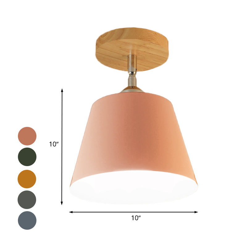 1 Light Tapered Semi Flush Pendant Light Modernism Gray/Pink Metal and Wood Adjustable Ceiling Light Clearhalo 'Ceiling Lights' 'Close To Ceiling Lights' 'Close to ceiling' 'Semi-flushmount' Lighting' 768188