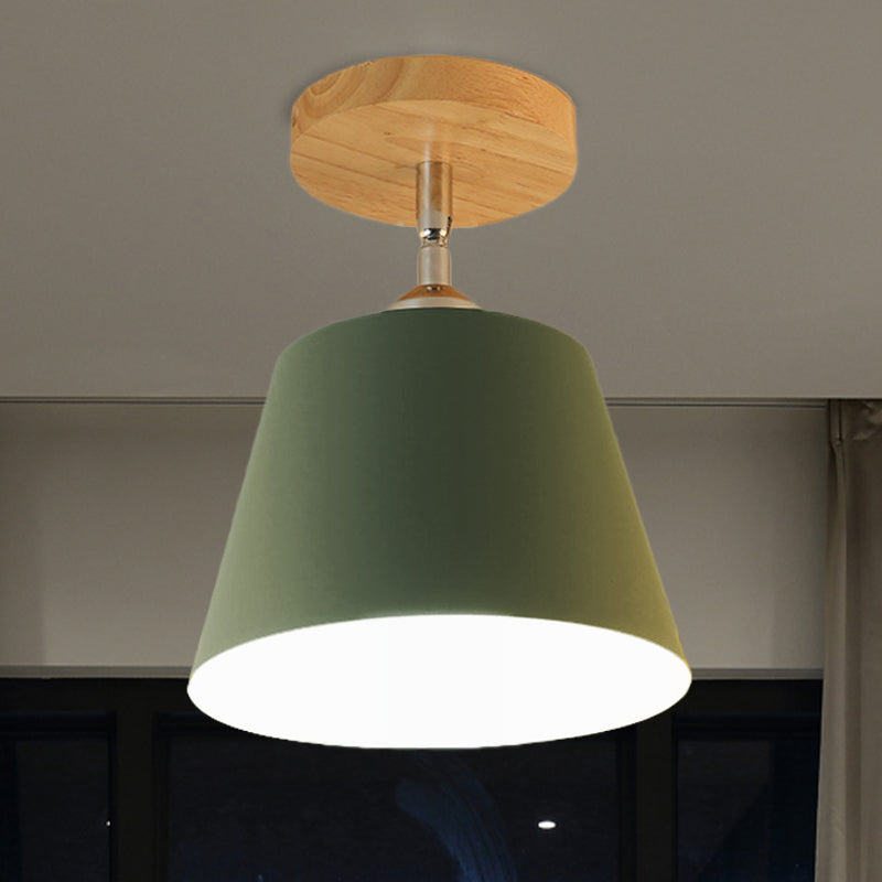 1 Light Tapered Semi Flush Pendant Light Modernism Gray/Pink Metal and Wood Adjustable Ceiling Light Green Clearhalo 'Ceiling Lights' 'Close To Ceiling Lights' 'Close to ceiling' 'Semi-flushmount' Lighting' 768189