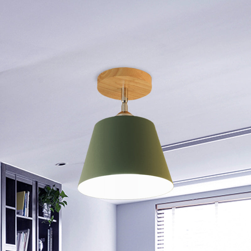 1 Light Tapered Semi Flush Pendant Light Modernism Gray/Pink Metal and Wood Adjustable Ceiling Light Clearhalo 'Ceiling Lights' 'Close To Ceiling Lights' 'Close to ceiling' 'Semi-flushmount' Lighting' 768190