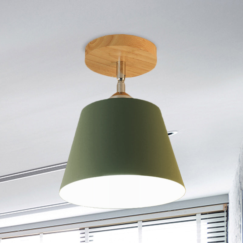 1 Light Tapered Semi Flush Pendant Light Modernism Gray/Pink Metal and Wood Adjustable Ceiling Light Clearhalo 'Ceiling Lights' 'Close To Ceiling Lights' 'Close to ceiling' 'Semi-flushmount' Lighting' 768191