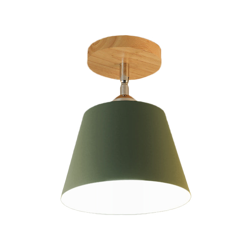 1 Light Tapered Semi Flush Pendant Light Modernism Gray/Pink Metal and Wood Adjustable Ceiling Light Clearhalo 'Ceiling Lights' 'Close To Ceiling Lights' 'Close to ceiling' 'Semi-flushmount' Lighting' 768192