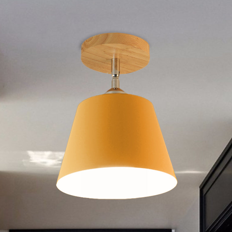 1 Light Tapered Semi Flush Pendant Light Modernism Gray/Pink Metal and Wood Adjustable Ceiling Light Yellow Clearhalo 'Ceiling Lights' 'Close To Ceiling Lights' 'Close to ceiling' 'Semi-flushmount' Lighting' 768193