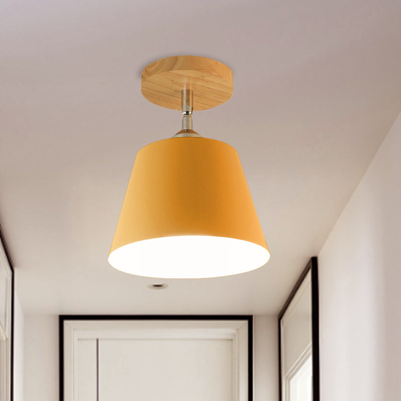 1 Light Tapered Semi Flush Pendant Light Modernism Gray/Pink Metal and Wood Adjustable Ceiling Light Clearhalo 'Ceiling Lights' 'Close To Ceiling Lights' 'Close to ceiling' 'Semi-flushmount' Lighting' 768194