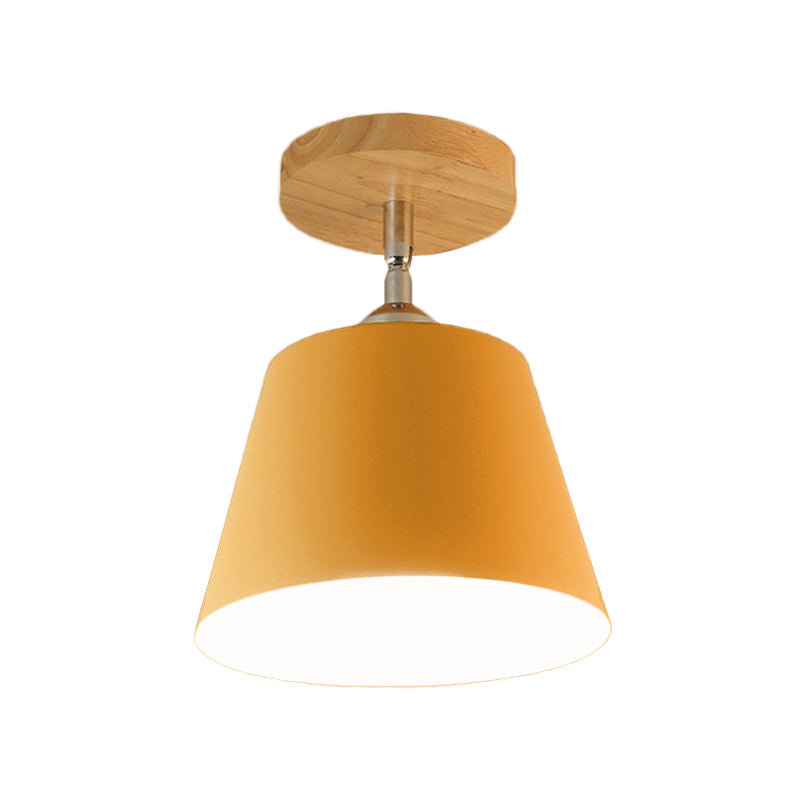 1 Light Tapered Semi Flush Pendant Light Modernism Gray/Pink Metal and Wood Adjustable Ceiling Light Clearhalo 'Ceiling Lights' 'Close To Ceiling Lights' 'Close to ceiling' 'Semi-flushmount' Lighting' 768196