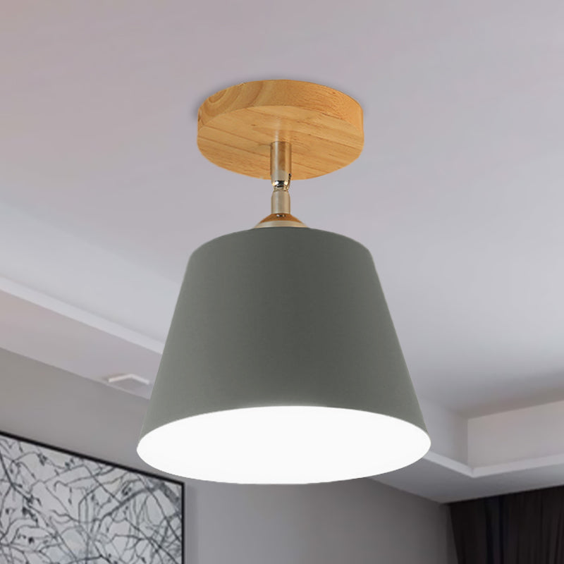 1 Light Tapered Semi Flush Pendant Light Modernism Gray/Pink Metal and Wood Adjustable Ceiling Light Grey Clearhalo 'Ceiling Lights' 'Close To Ceiling Lights' 'Close to ceiling' 'Semi-flushmount' Lighting' 768197