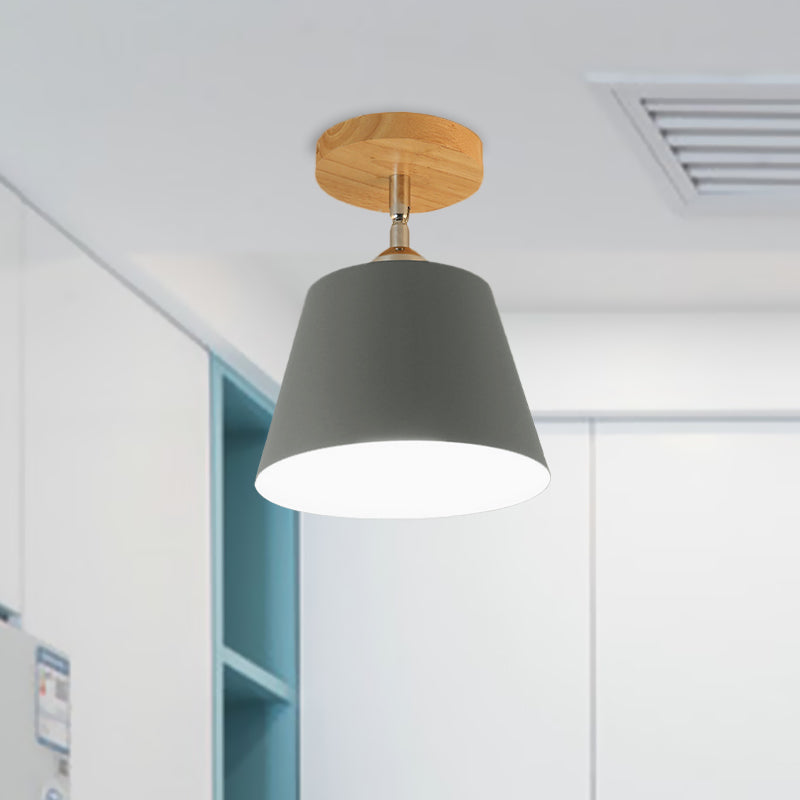 1 Light Tapered Semi Flush Pendant Light Modernism Gray/Pink Metal and Wood Adjustable Ceiling Light Clearhalo 'Ceiling Lights' 'Close To Ceiling Lights' 'Close to ceiling' 'Semi-flushmount' Lighting' 768198