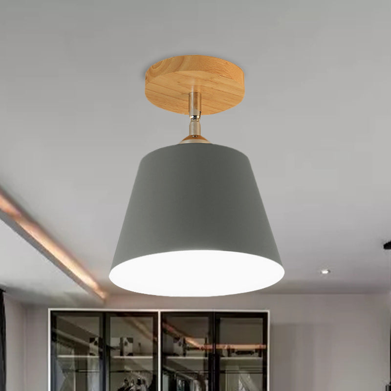 1 Light Tapered Semi Flush Pendant Light Modernism Gray/Pink Metal and Wood Adjustable Ceiling Light Clearhalo 'Ceiling Lights' 'Close To Ceiling Lights' 'Close to ceiling' 'Semi-flushmount' Lighting' 768199