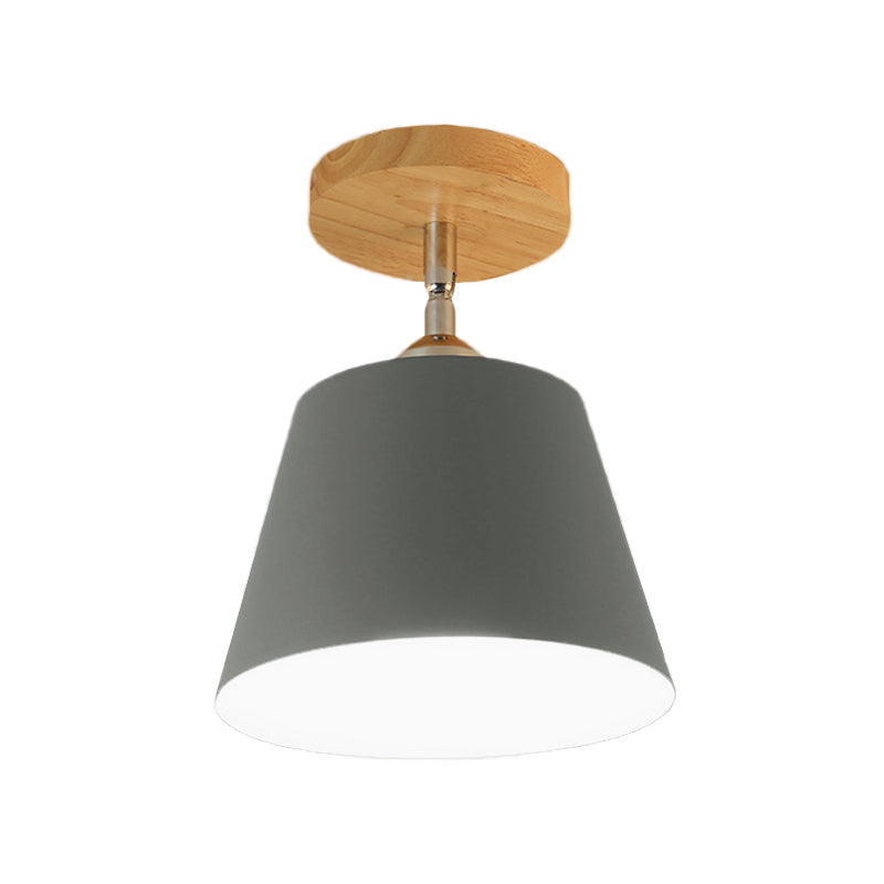 1 Light Tapered Semi Flush Pendant Light Modernism Gray/Pink Metal and Wood Adjustable Ceiling Light Clearhalo 'Ceiling Lights' 'Close To Ceiling Lights' 'Close to ceiling' 'Semi-flushmount' Lighting' 768200