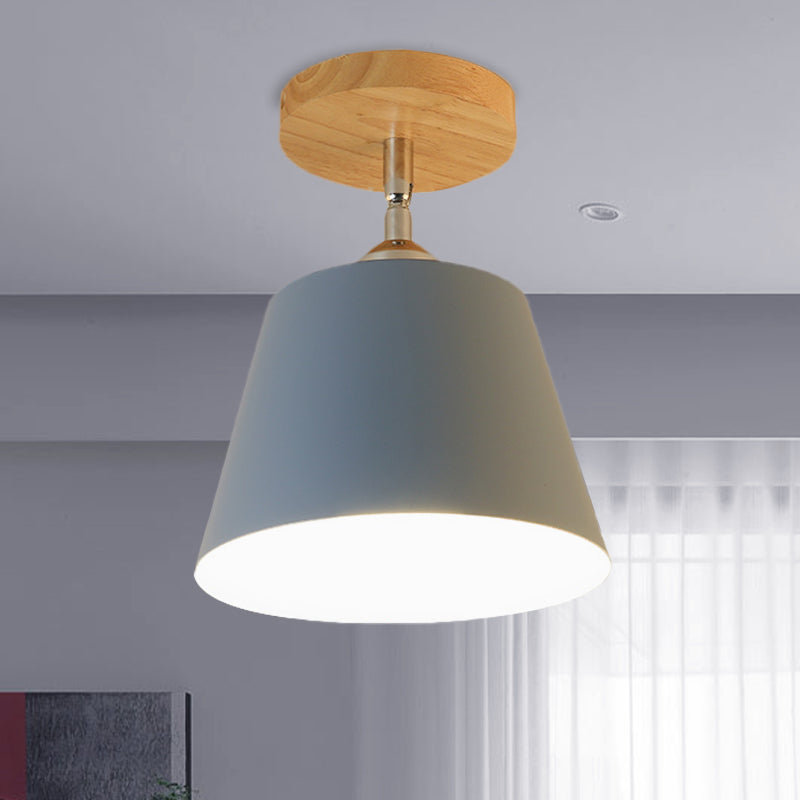 1 Light Tapered Semi Flush Pendant Light Modernism Gray/Pink Metal and Wood Adjustable Ceiling Light Blue Clearhalo 'Ceiling Lights' 'Close To Ceiling Lights' 'Close to ceiling' 'Semi-flushmount' Lighting' 768201