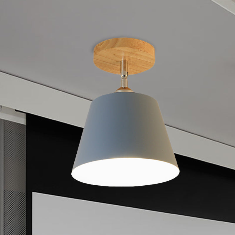 1 Light Tapered Semi Flush Pendant Light Modernism Gray/Pink Metal and Wood Adjustable Ceiling Light Clearhalo 'Ceiling Lights' 'Close To Ceiling Lights' 'Close to ceiling' 'Semi-flushmount' Lighting' 768203