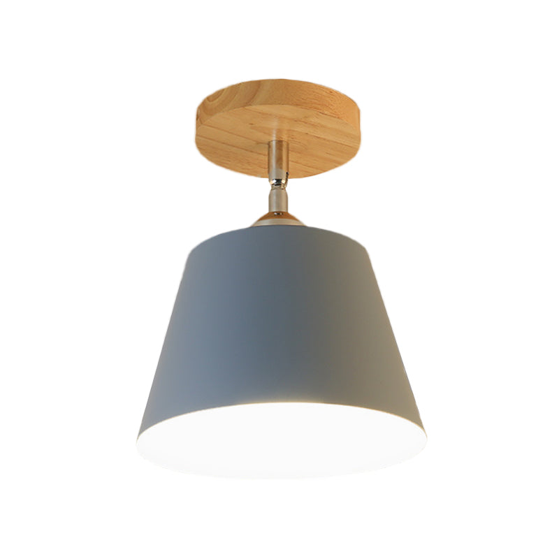 1 Light Tapered Semi Flush Pendant Light Modernism Gray/Pink Metal and Wood Adjustable Ceiling Light Clearhalo 'Ceiling Lights' 'Close To Ceiling Lights' 'Close to ceiling' 'Semi-flushmount' Lighting' 768204