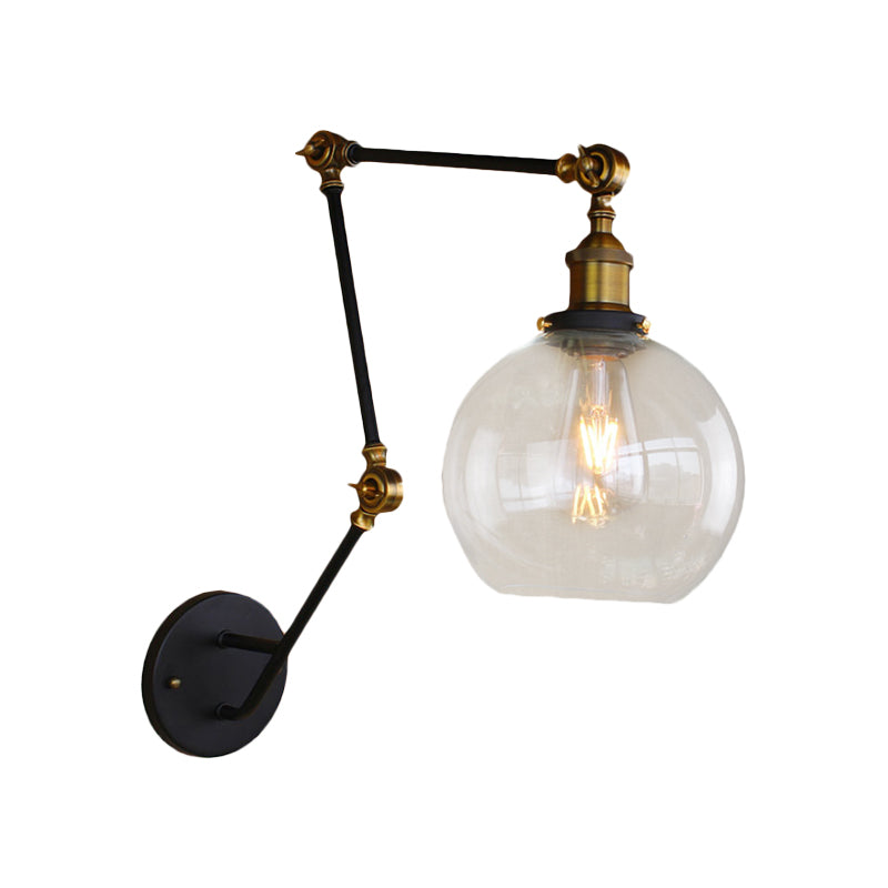 Clear Glass Brass Sconce Light Orb 1-Light Industrial Style Wall Lamp Fixture with Swing Arm Clearhalo 'Art deco wall lights' 'Cast Iron' 'Glass' 'Industrial wall lights' 'Industrial' 'Middle century wall lights' 'Modern' 'Rustic wall lights' 'Tiffany' 'Traditional wall lights' 'Wall Lamps & Sconces' 'Wall Lights' Lighting' 768276