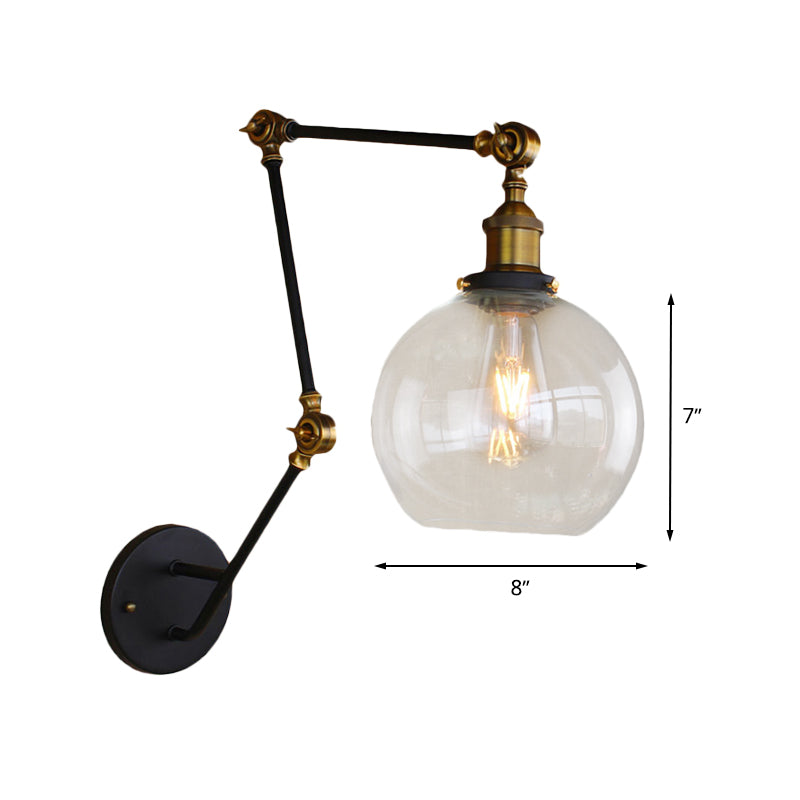 Clear Glass Brass Sconce Light Orb 1-Light Industrial Style Wall Lamp Fixture with Swing Arm Clearhalo 'Art deco wall lights' 'Cast Iron' 'Glass' 'Industrial wall lights' 'Industrial' 'Middle century wall lights' 'Modern' 'Rustic wall lights' 'Tiffany' 'Traditional wall lights' 'Wall Lamps & Sconces' 'Wall Lights' Lighting' 768277