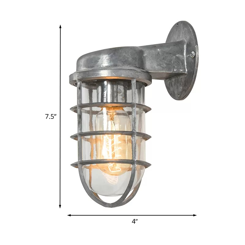 Coastal Caged Wall Lighting Fixture 1 Bulb Clear Glass Sconce Light in Brass/Copper/Chrome for Kitchen Clearhalo 'Art deco wall lights' 'Cast Iron' 'Glass' 'Industrial wall lights' 'Industrial' 'Middle century wall lights' 'Modern' 'Rustic wall lights' 'Tiffany' 'Traditional wall lights' 'Wall Lamps & Sconces' 'Wall Lights' Lighting' 768321
