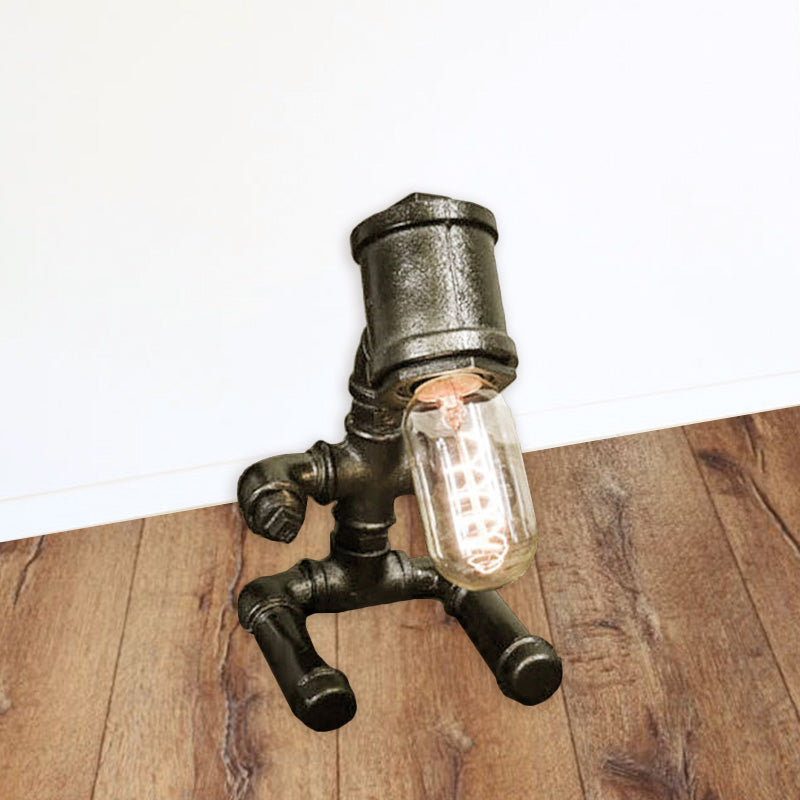 1 Light Metallic Table Lighting Rustic Style Black/Aged Bronze Sitting Robot Table Lamp with Bare Bulb Clearhalo 'Lamps' 'Table Lamps' Lighting' 768389