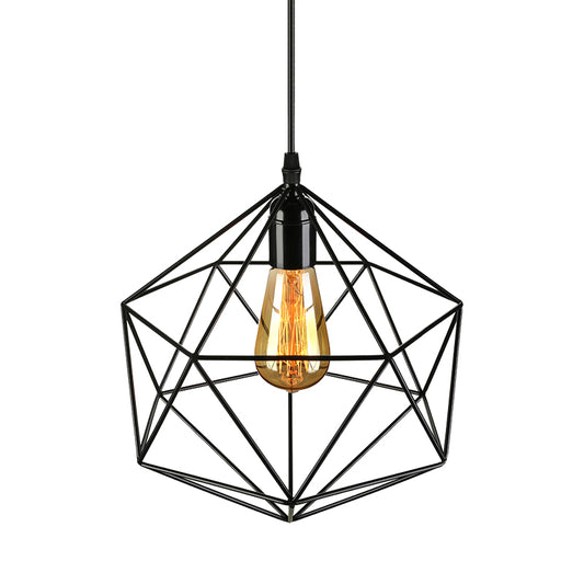 Geometric Metal Pendant Light Industrial 1 Light Living Room Hanging Light in Black/White, 7"/8.5"/11" W Clearhalo 'Art Deco Pendants' 'Black' 'Cast Iron' 'Ceiling Lights' 'Ceramic' 'Crystal' 'Industrial Pendants' 'Industrial' 'Metal' 'Middle Century Pendants' 'Pendant Lights' 'Pendants' 'Rustic Pendants' 'Tiffany' Lighting' 768395