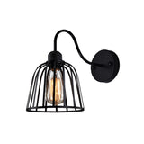 Black Bell Cage Wall Lamp with Gooseneck Arm Industrial Metallic 1 Light Bedside Wall Mount Light Clearhalo 'Art deco wall lights' 'Cast Iron' 'Glass' 'Industrial wall lights' 'Industrial' 'Middle century wall lights' 'Modern' 'Rustic wall lights' 'Tiffany' 'Traditional wall lights' 'Wall Lamps & Sconces' 'Wall Lights' Lighting' 768431