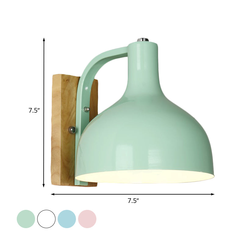 1 Head Wall Lamp Contemporary Dome Shade Metal Wall Light Fixture with Wooden Backplate in White/Pink Clearhalo 'Cast Iron' 'Glass' 'Industrial' 'Modern wall lights' 'Modern' 'Tiffany' 'Traditional wall lights' 'Wall Lamps & Sconces' 'Wall Lights' Lighting' 768481