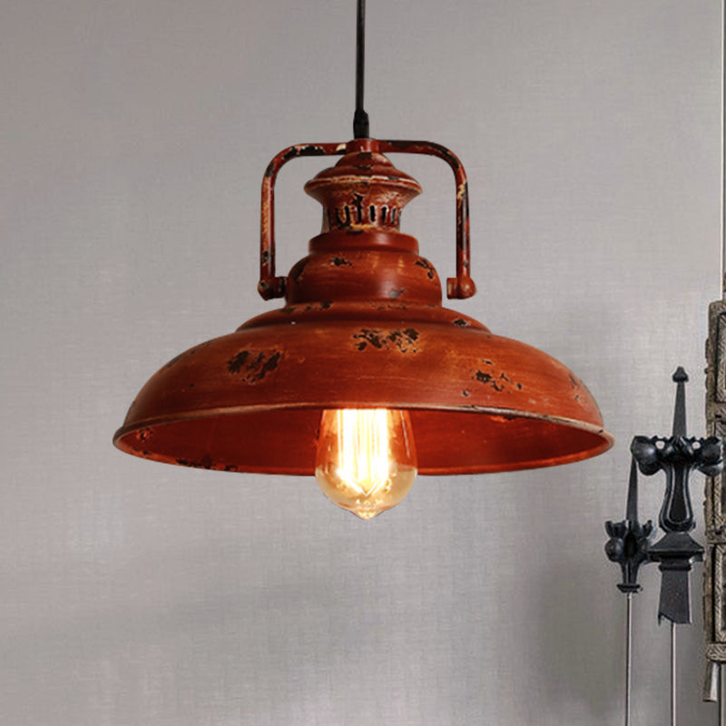 1 Light Barn Ceiling Light Lodge Industrial Rust Metal Pendant Light Fixture with Adjustable Cord for Restaurant Clearhalo 'Art Deco Pendants' 'Cast Iron' 'Ceiling Lights' 'Ceramic' 'Crystal' 'Industrial Pendants' 'Industrial' 'Metal' 'Middle Century Pendants' 'Pendant Lights' 'Pendants' 'Tiffany' Lighting' 768559