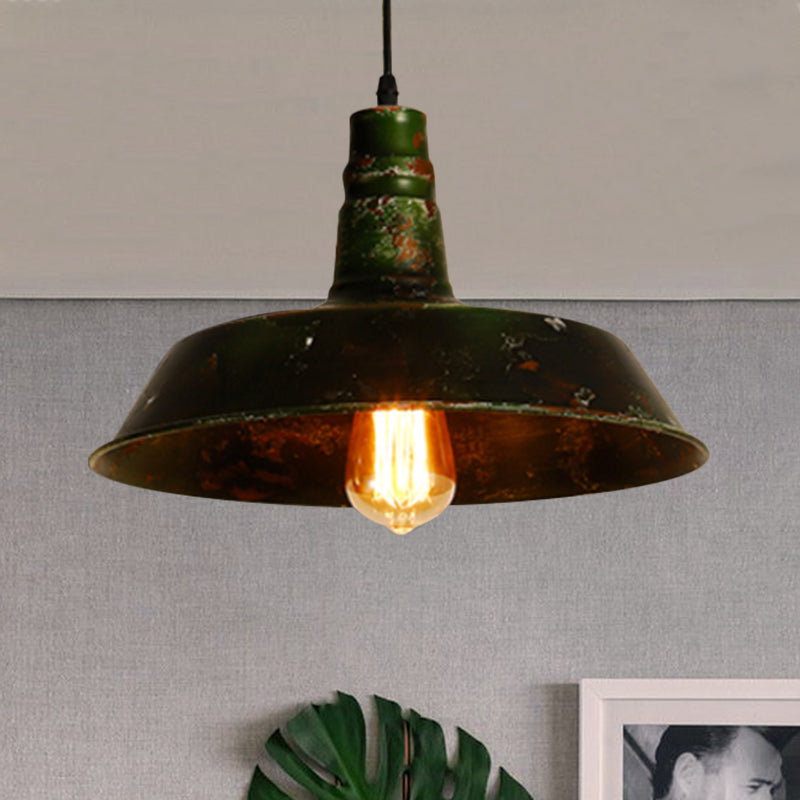 1 Light Barn Hanging Lamp Antique Style Green Wrought Iron Ceiling Pendant Light for Restaurant Green Clearhalo 'Art Deco Pendants' 'Cast Iron' 'Ceiling Lights' 'Ceramic' 'Crystal' 'Industrial Pendants' 'Industrial' 'Metal' 'Middle Century Pendants' 'Pendant Lights' 'Pendants' 'Tiffany' Lighting' 768562