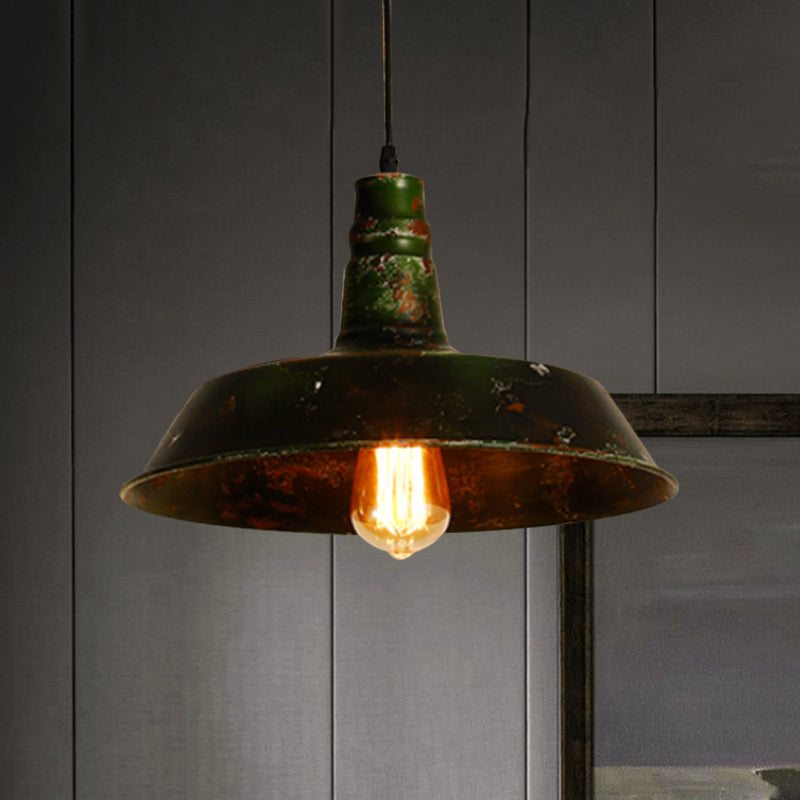 1 Light Barn Hanging Lamp Antique Style Green Wrought Iron Ceiling Pendant Light for Restaurant Clearhalo 'Art Deco Pendants' 'Cast Iron' 'Ceiling Lights' 'Ceramic' 'Crystal' 'Industrial Pendants' 'Industrial' 'Metal' 'Middle Century Pendants' 'Pendant Lights' 'Pendants' 'Tiffany' Lighting' 768564