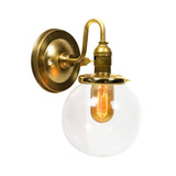 Brass Round Wall Lighting Industrial Clear Glass 1 Light Dining Room Sconce Light Fixture Clearhalo 'Cast Iron' 'Glass' 'Industrial' 'Modern wall lights' 'Modern' 'Tiffany' 'Traditional wall lights' 'Wall Lamps & Sconces' 'Wall Lights' Lighting' 768614