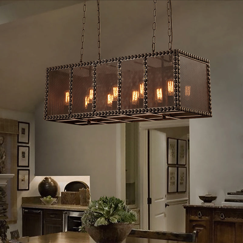 Multi Light Pendant Lamp with Rectangle Wire Net Metal Shade Farmhouse Stylish Dining Room Island Lighting in Black Black Clearhalo 'Ceiling Lights' 'Island Lights' Lighting' 768649