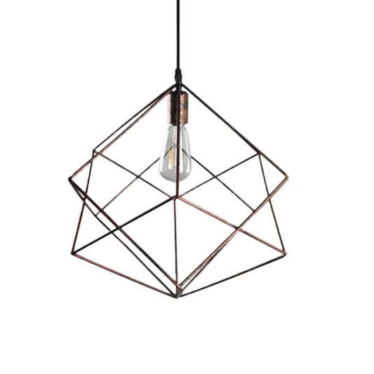 Industrial Polyhedron Pendant Lamp 1 Head Metallic Hanging Ceiling Light in Dark Rust/Aged Silver for Restaurant Clearhalo 'Art Deco Pendants' 'Cast Iron' 'Ceiling Lights' 'Ceramic' 'Crystal' 'Industrial Pendants' 'Industrial' 'Metal' 'Middle Century Pendants' 'Pendant Lights' 'Pendants' 'Tiffany' Lighting' 768686